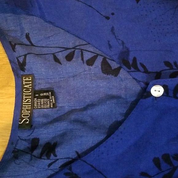 Sophisticate blue and black floral print vintage short sleeve maxi dress size 8 - Picture 5 of 7